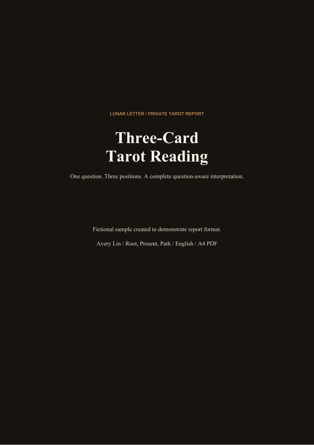 Cover of the Three-Card Tarot fictional sample