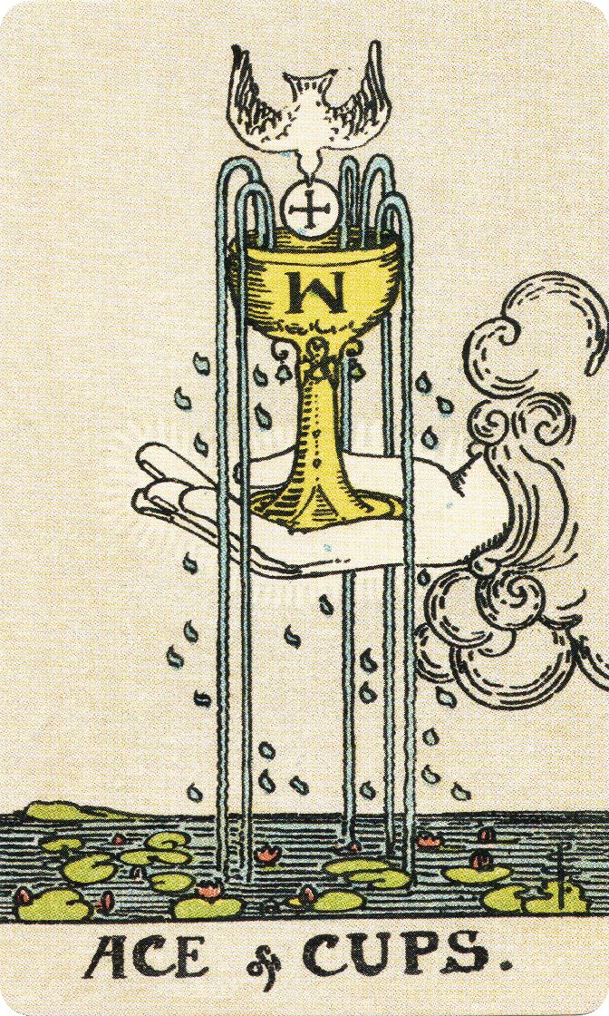 Ace of Cups tarot card from a traditional public-domain deck