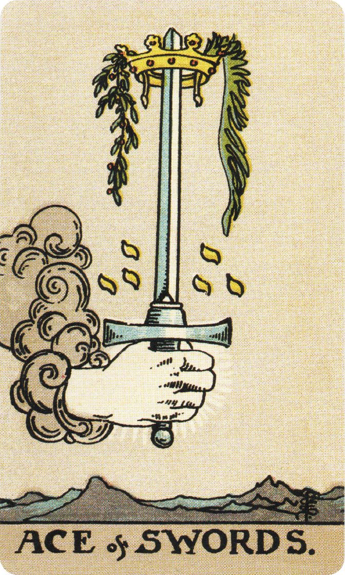 Ace of Swords tarot card from a traditional public-domain deck