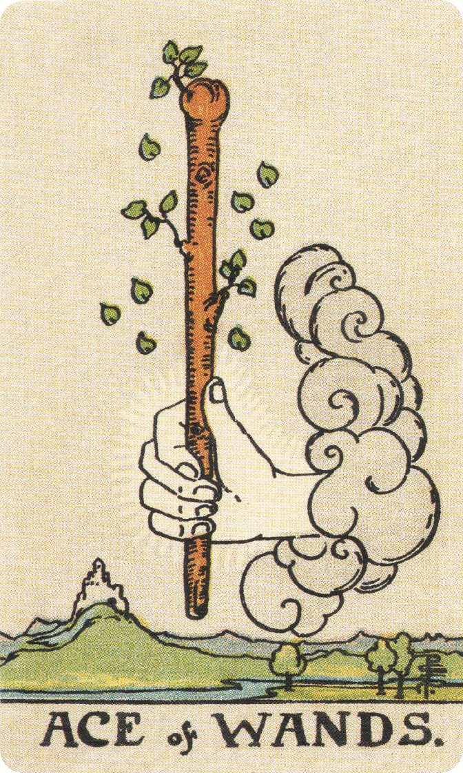 Ace of Wands tarot card from a traditional public-domain deck