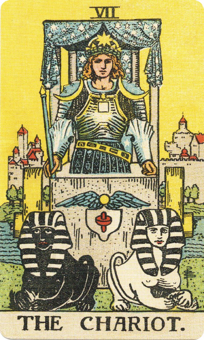 The Chariot tarot card from a traditional public-domain deck