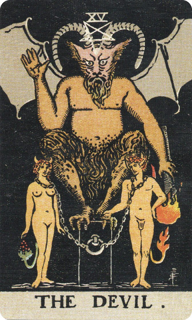 The Devil tarot card from a traditional public-domain deck