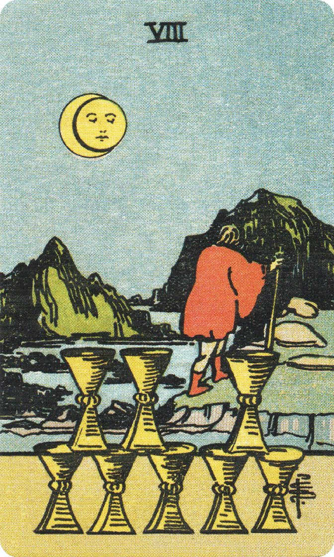 Eight of Cups tarot card from a traditional public-domain deck