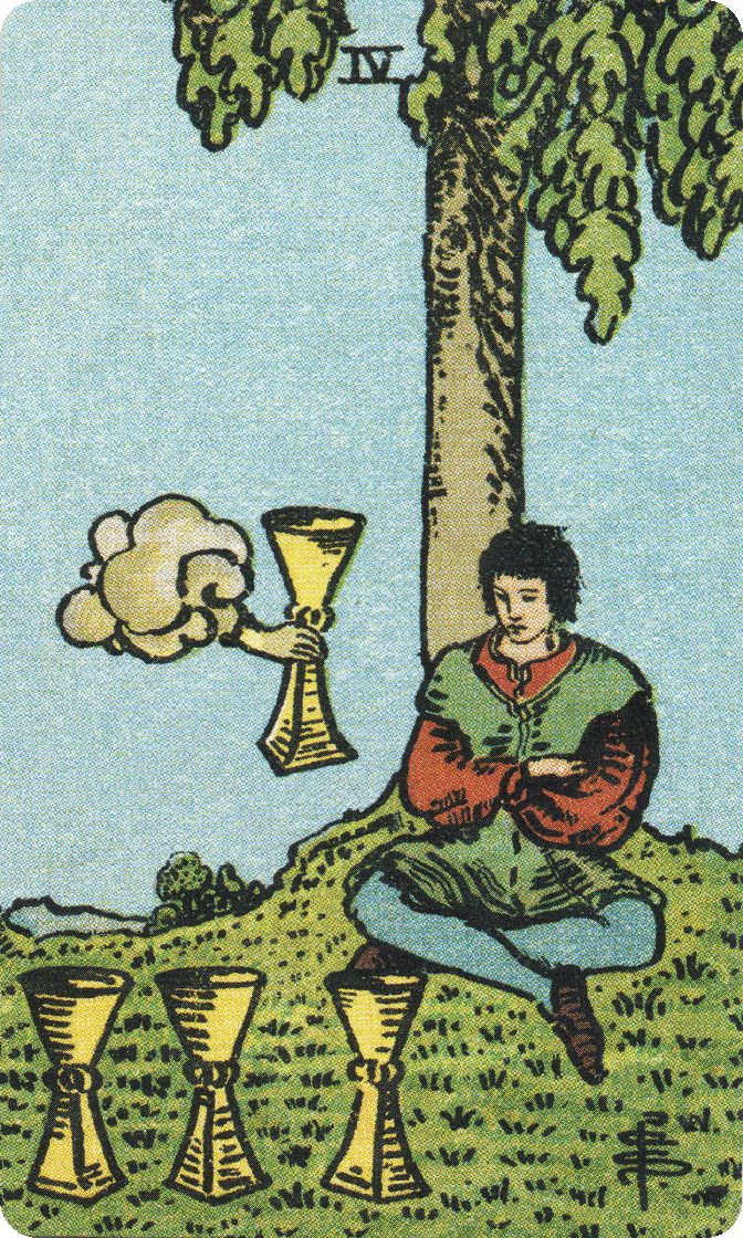 Four of Cups tarot card from a traditional public-domain deck