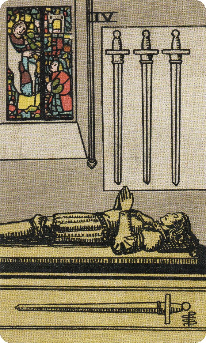 Four of Swords tarot card from a traditional public-domain deck