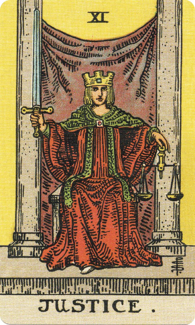 Justice tarot card from a traditional public-domain deck