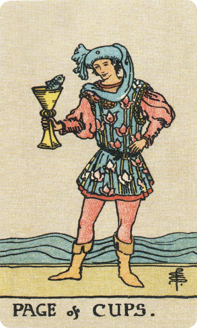 Page of Cups tarot card from a traditional public-domain deck