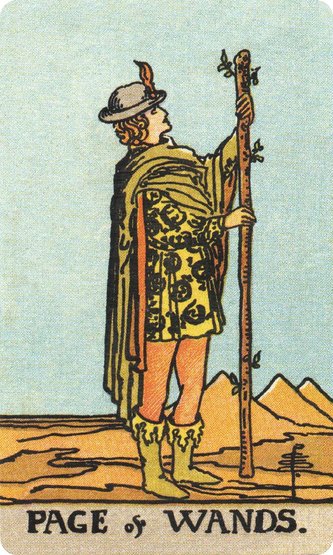 Page of Wands tarot card from a traditional public-domain deck