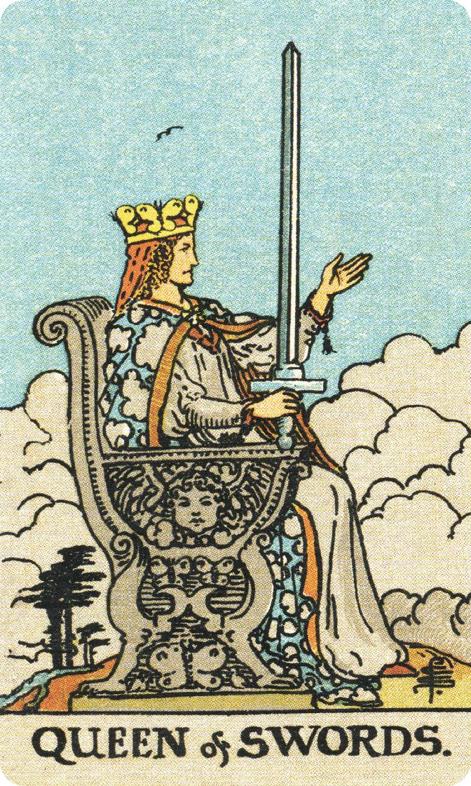 Queen of Swords tarot card from a traditional public-domain deck