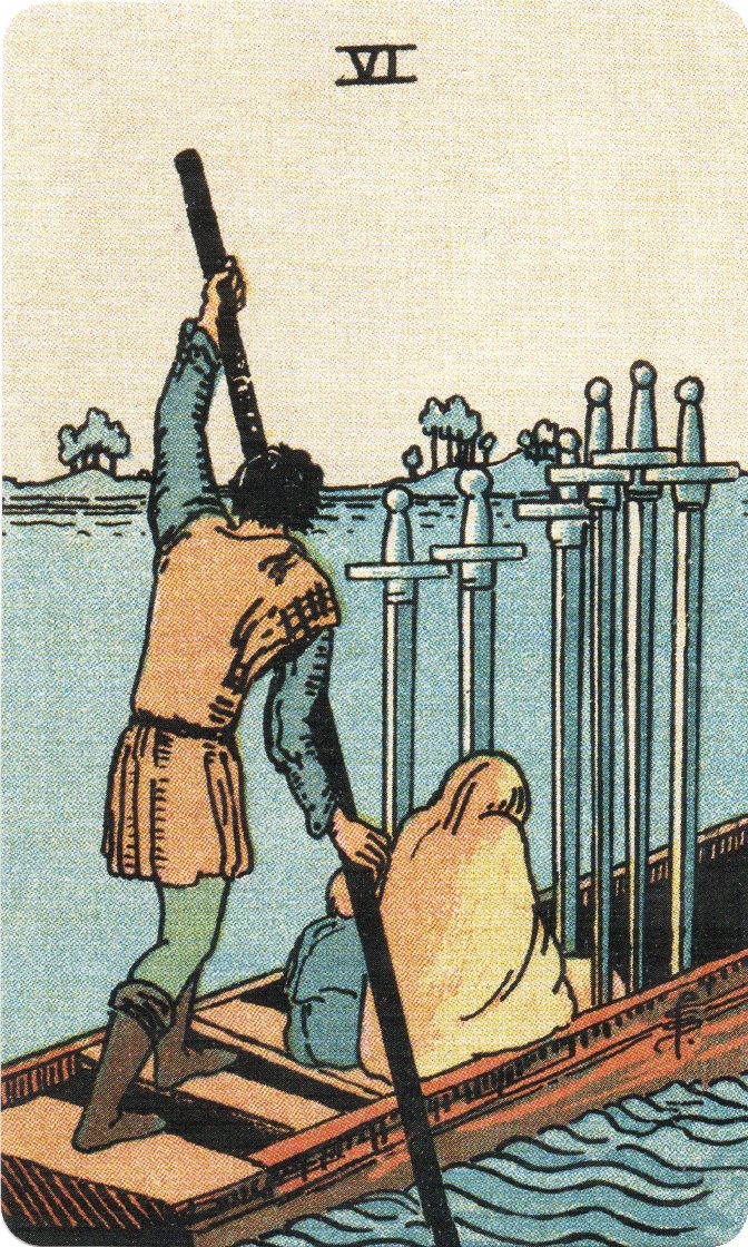Six of Swords tarot card from a traditional public-domain deck