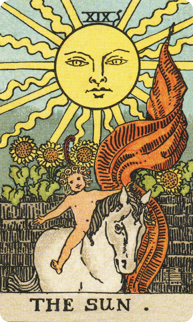 The Sun tarot card from a traditional public-domain deck