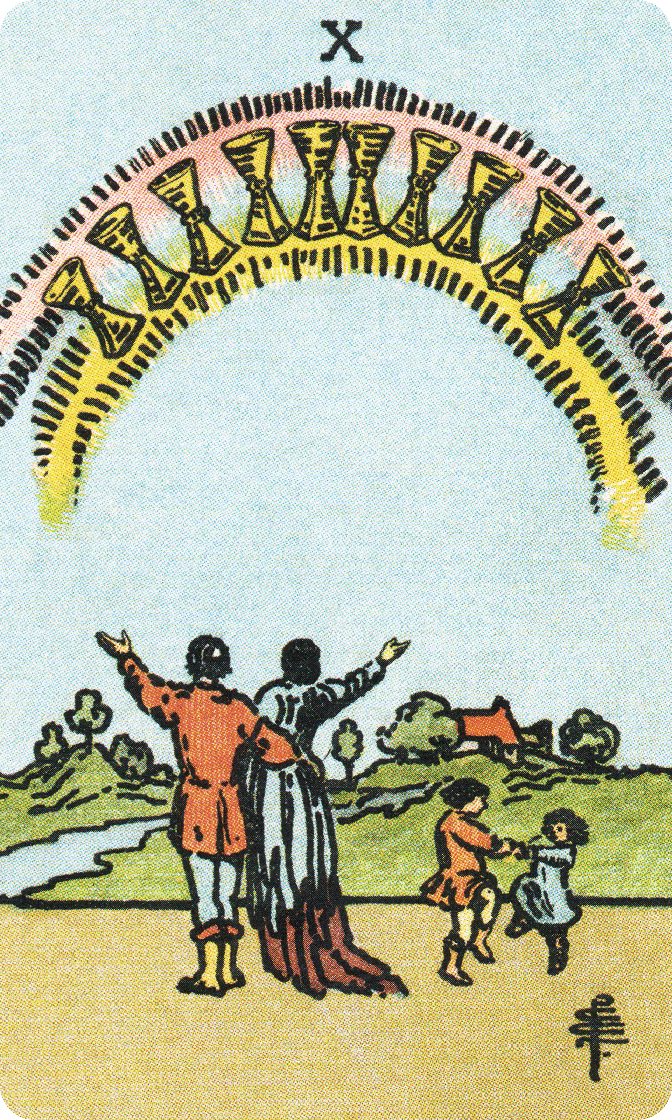 Ten of Cups tarot card from a traditional public-domain deck