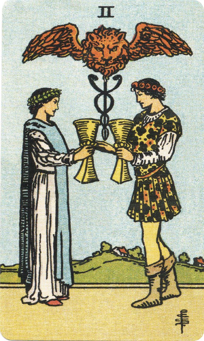 Two of Cups tarot card from a traditional public-domain deck