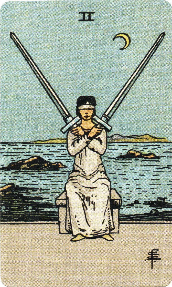 Two of Swords tarot card from a traditional public-domain deck