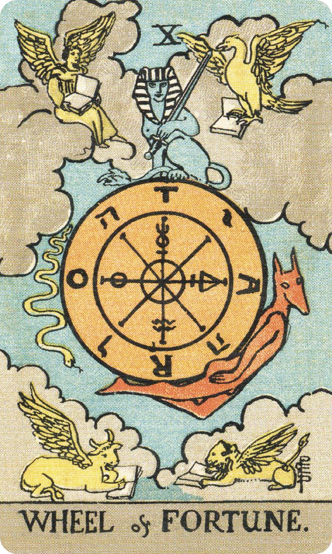 Wheel of Fortune tarot card from a traditional public-domain deck