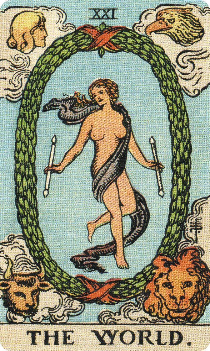 The World tarot card from a traditional public-domain deck